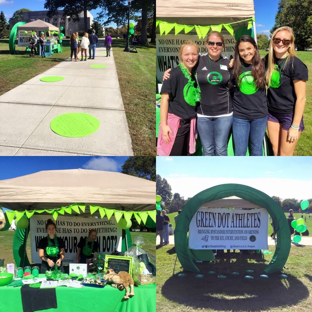 Connecticut College students supporting Green Dot at a school event.